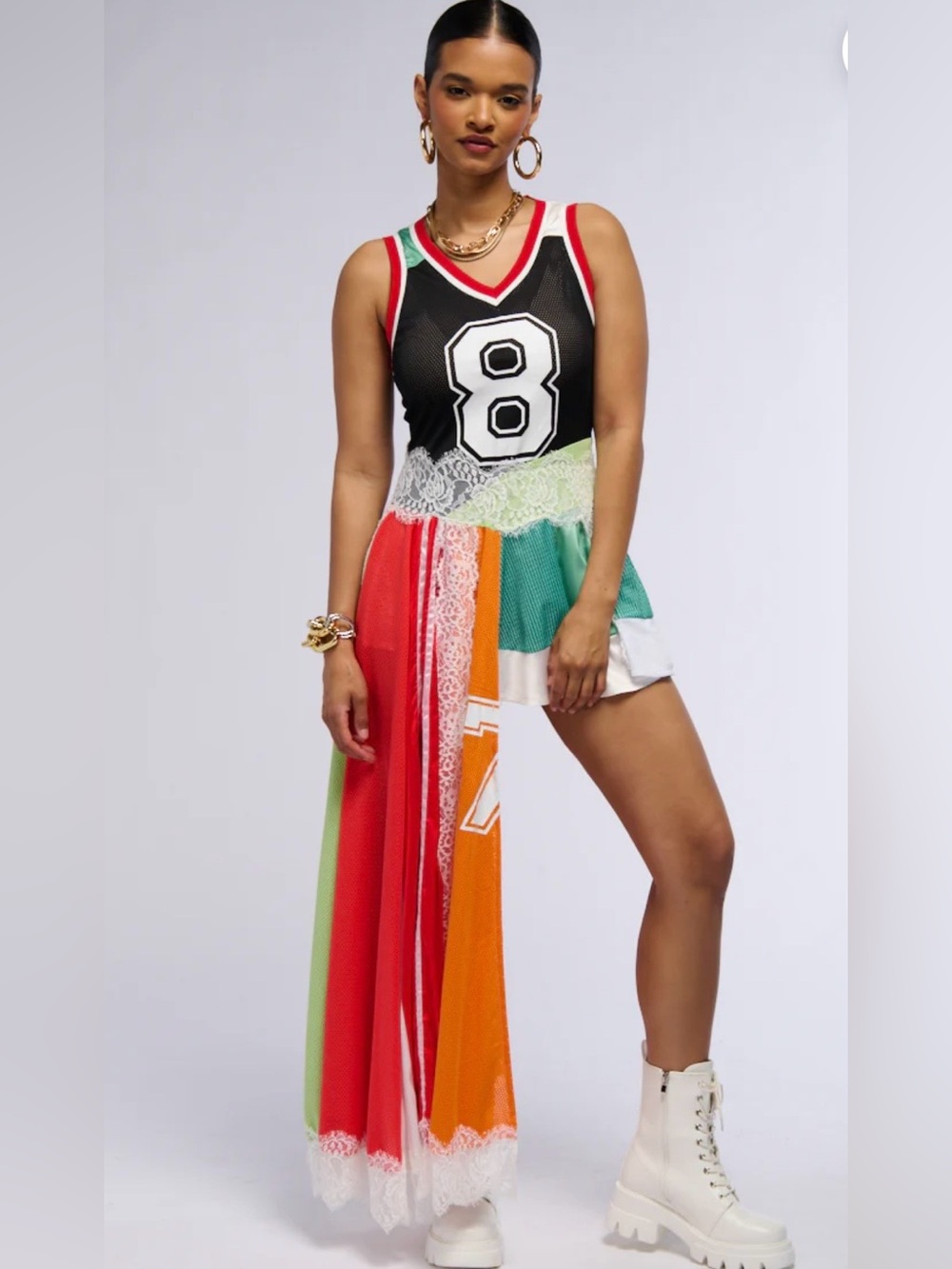 AKIRA Multicolor Lace-Trim Athletic Dress with Number 8